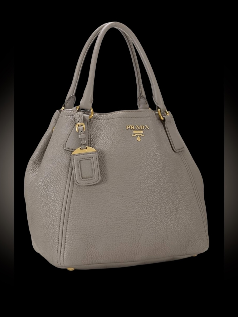 Prada Gray Pebbled Leather Shoulder Bag with Gold Hardware - Picture 2 of 6